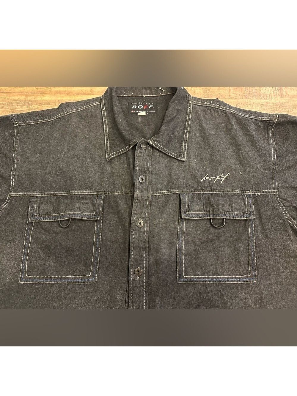 BOFF Black Denim Jean Shirt Men’s 3X - Hip Hop - Rap - Baggy Vintage